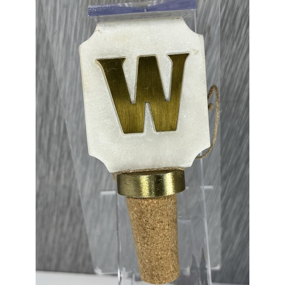 Mud Pie Marble Brass/Gold Letter "W" Wine Cork Bottle Stopper Monogram NEW
